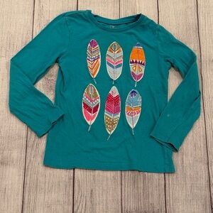 PLACE Teal Feather Print girls Shirt/size 5-6